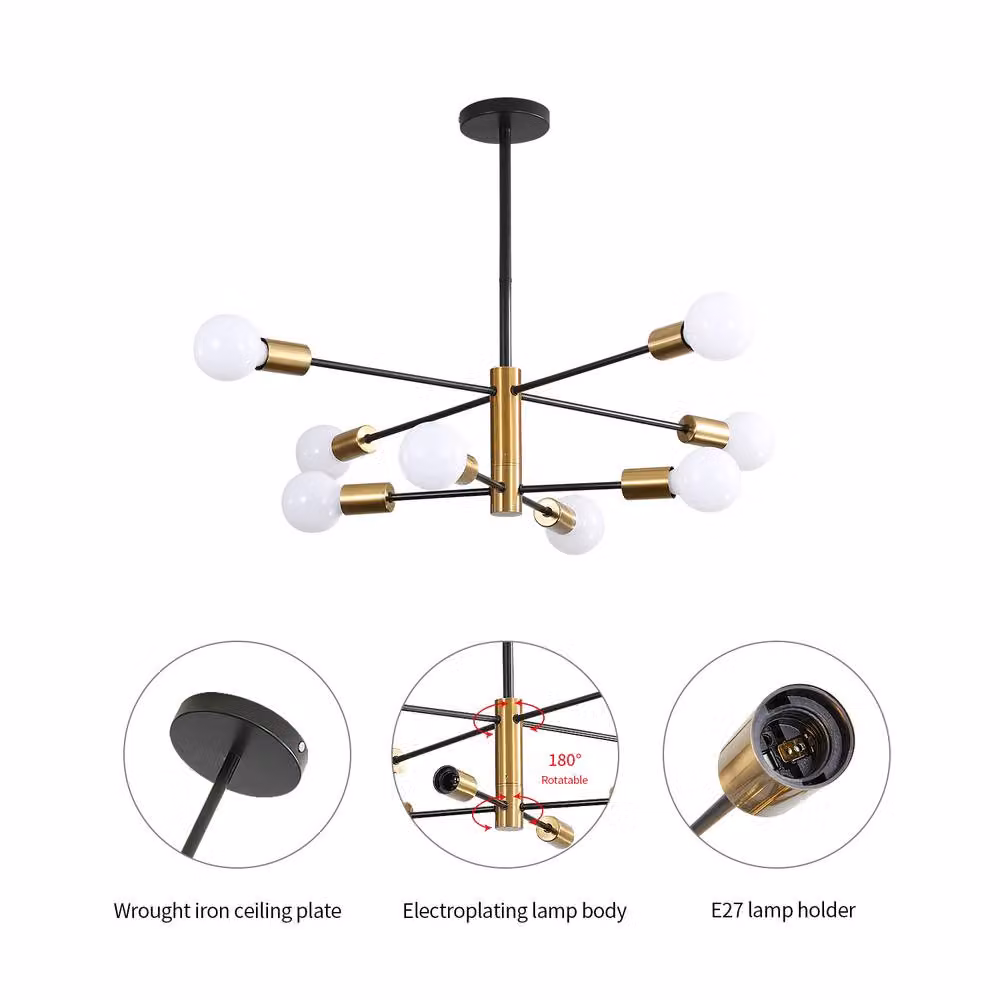 Pheashine Black and Gold Sputnik Chandelier, Modern Metal Ceiling Light with E27 Fitting – 2
