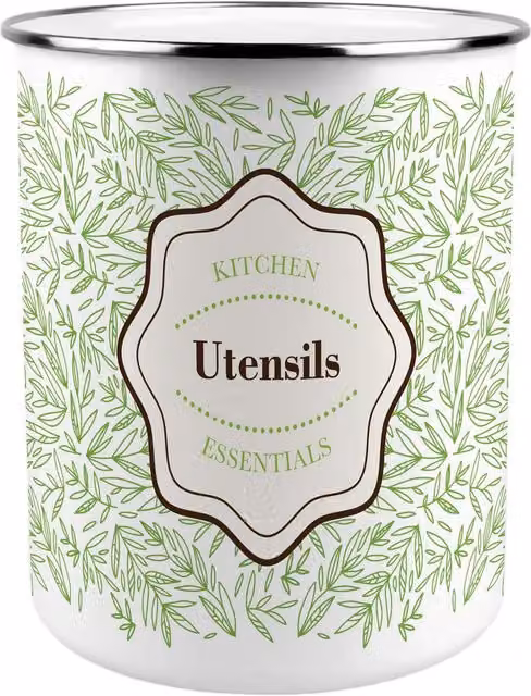 Purely Home Freestanding Metal Kitchen Utensil Holder in Green and White