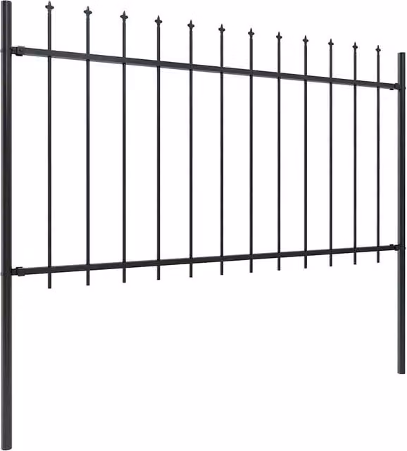 Berkfield Home Black Powder-Coated Steel Spear Top Garden Fence, W: 10.2 m, H: 1 m