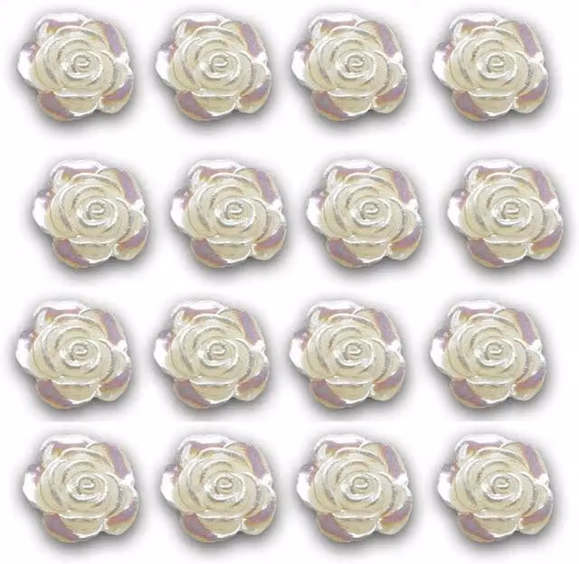 Syntego Pack of 50 Mini Pearl Resin Rose Flat Back Embellishments in White