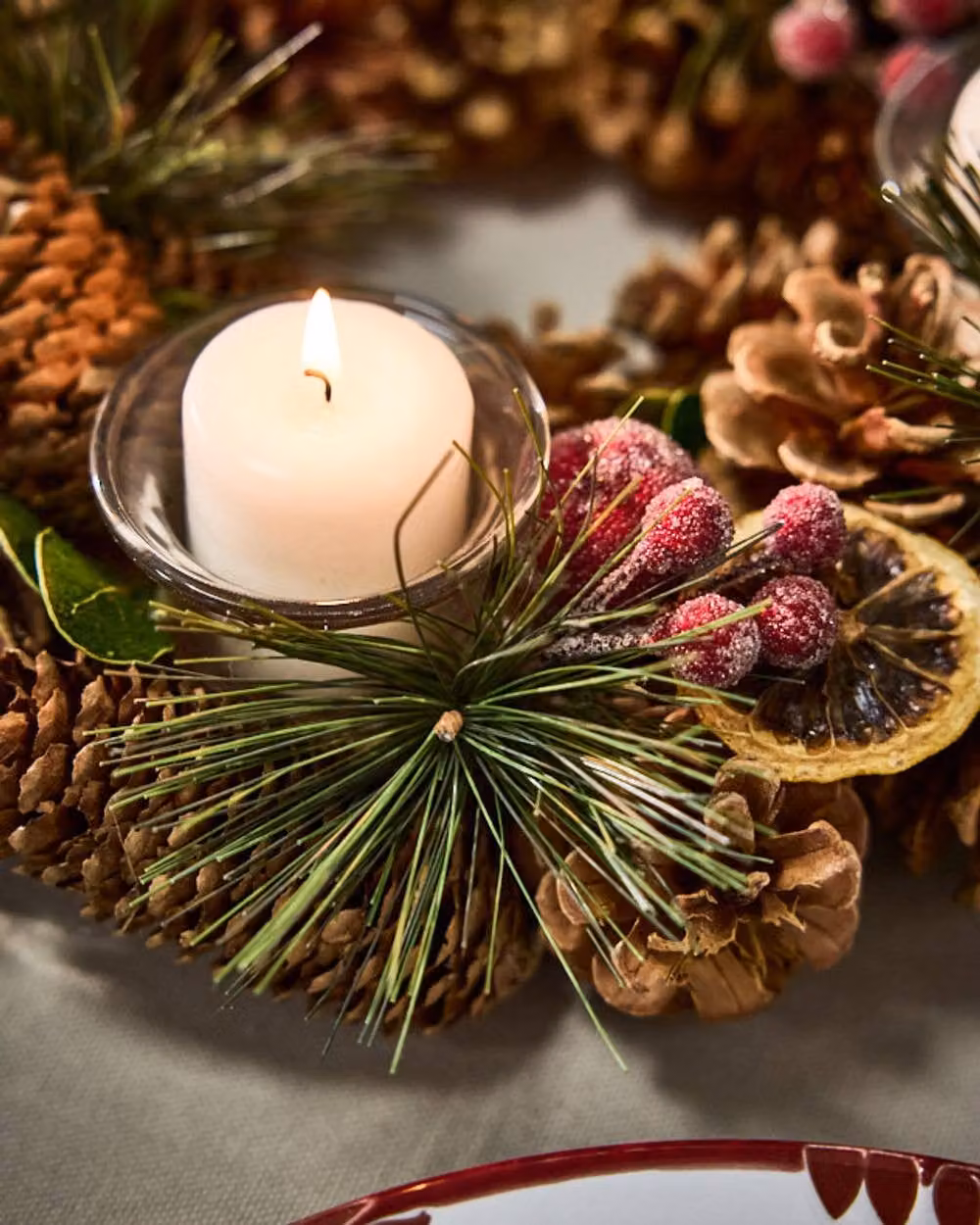 Dibor Set of 2 Citrus Spice Round Table Centrepiece Christmas Tealight Candle Holders, Brown, Diameter: 30 cm – 5
