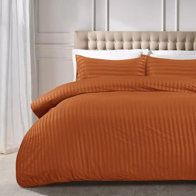 Cotton Passion Orange Striped Microfibre Duvet Cover and Pillowcase Set, W/D/H: 200 x 200 cm and 50 x 75 cm
