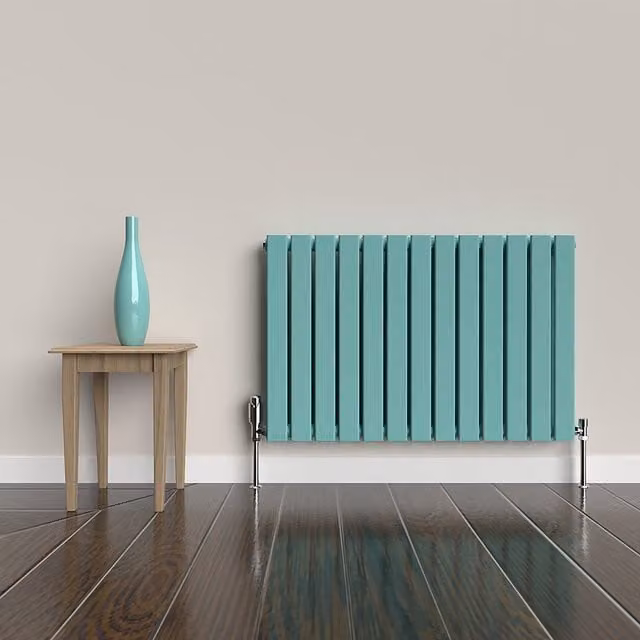 Lux Heat Flat Horizontal Double Steel Radiator in Light Aqua Green, W: 91 cm, H: 60 cm