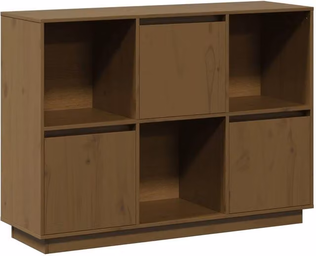 Berkfield Home Modern Solid Wood Pine Sideboard in Honey Brown, W/D/H: 110.5 x 35 x 80 cm