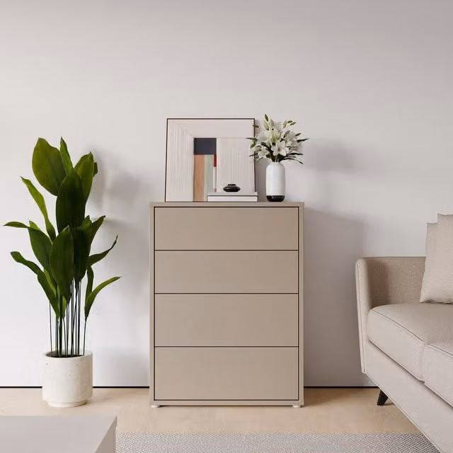 Furniture To Go Alice Springs 4 Drawer Chest with Push-Open Drawers in Sage Green and Taupe