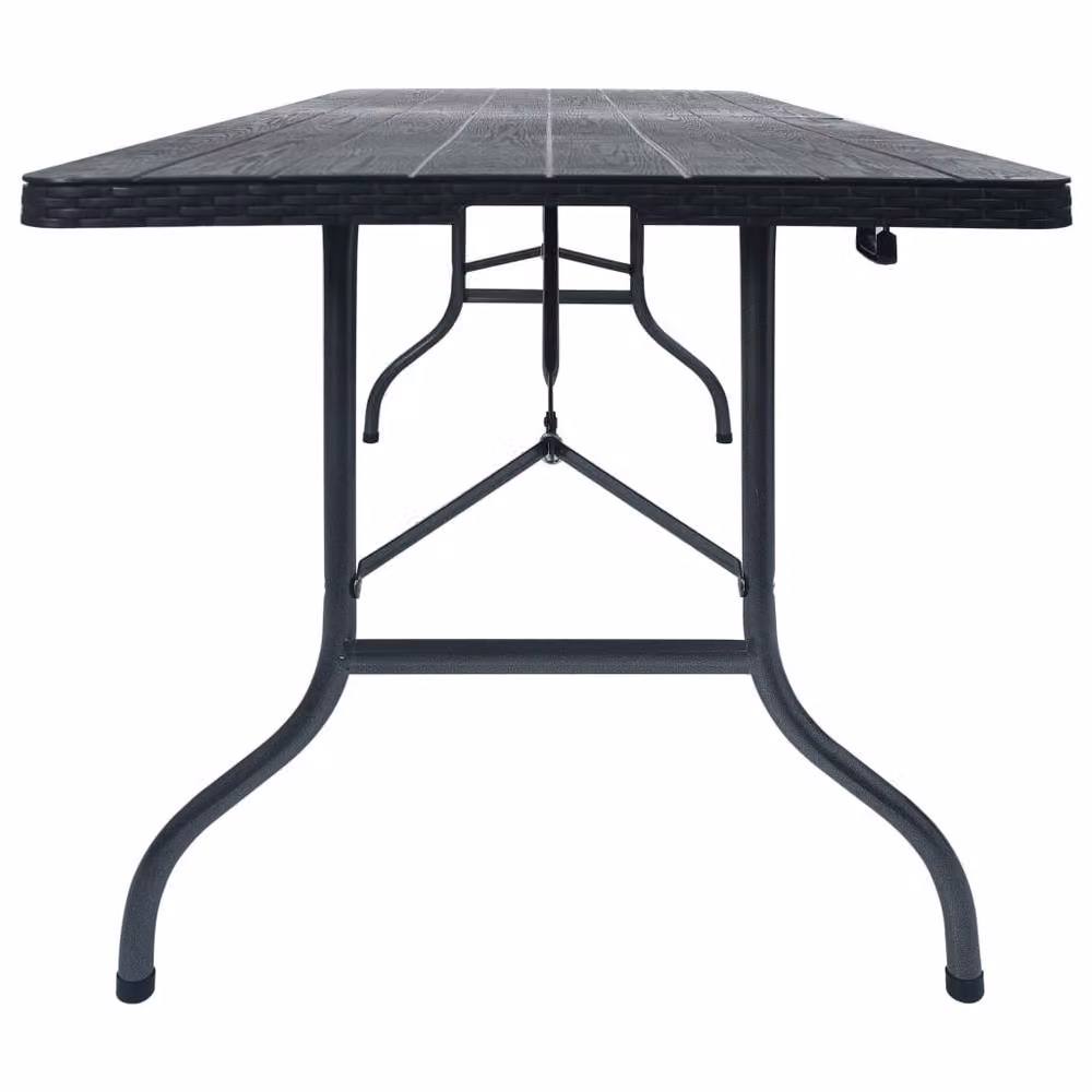 Berkfield Home Folding Garden Table in Black with Imitation Rattan, W: 180 cm, D: 75 cm, H: 72 cm – 2