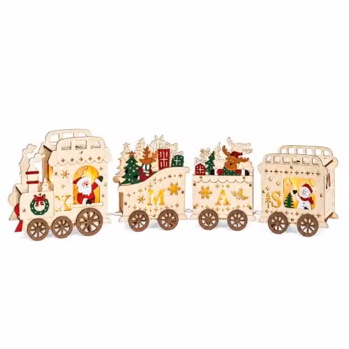 Samuel Alexander Rustic Wooden Santa's Express Light Up Christmas Train Decoration, White and Multicolour, W/D/H: 12.0 x 7.0 x 7.0 cm – 3
