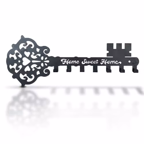mysmartbuy Key Design Wall Mounted Key Hanger with 7 Hooks, Black Metal, H 17.5 x W 44 x D 3 cm – 2