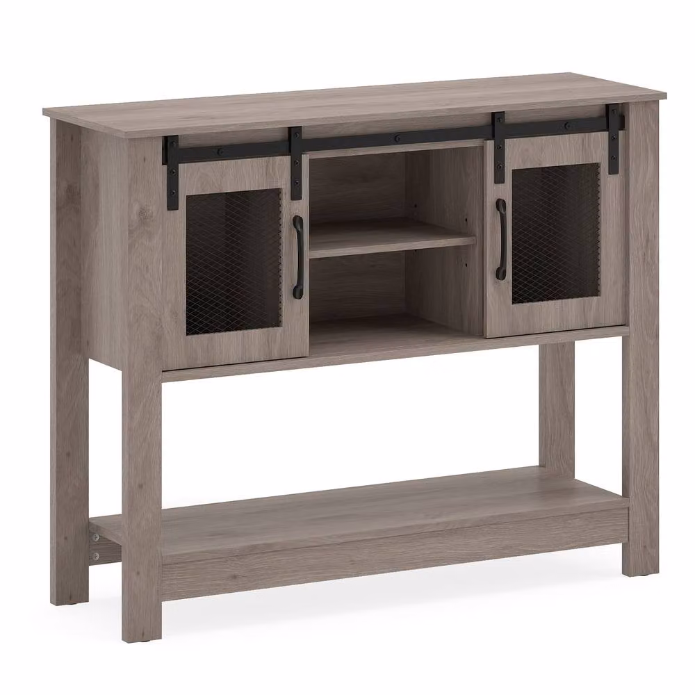 Costway Grey Entryway Console Table with Barn Sliding Doors and Adjustable Shelf – 6