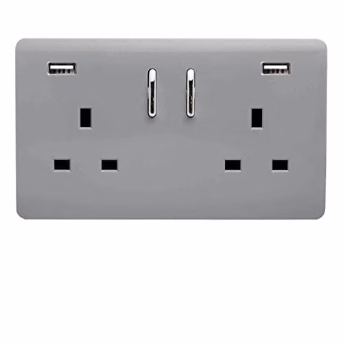 Trendi 2 Gang Flush Plastic Socket Plate in Silver