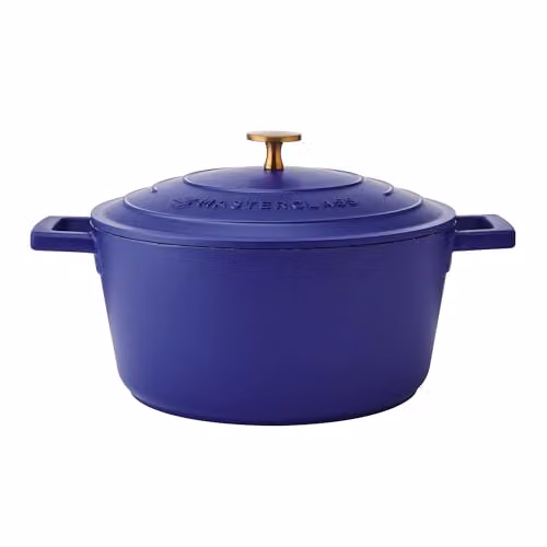 MasterClass Non-Stick Cast Aluminium Casserole Dish in Blue, Diameter: 24 cm, Capacity: 4 l – 1
