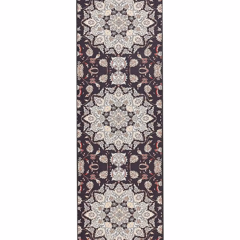 Wyld and Coco Oriental Runner Rug in Black and Beige, W/D/H: 60 x 200 cm, Anti-Slip Polyester
