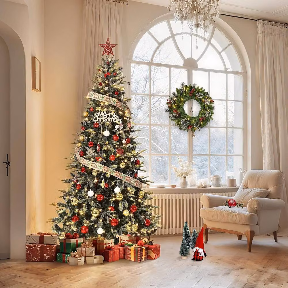 London Boutique Pre-Lit Artificial Pencil Christmas Tree with LED in Green, Height: 200 cm – 3