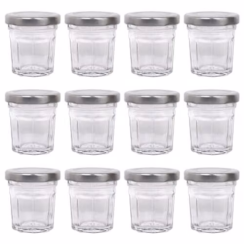 Argon Tableware Glass Jam Jars with Silver Screw Top Lids, Pack of 12, 30ml