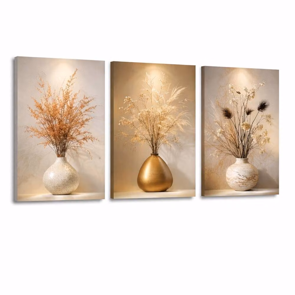 Mafett Serene Dried Botanicals 3 Panel Canvas Wall Art, Beige, W: 59 cm, H: 84 cm, Depth: 2 cm – 2
