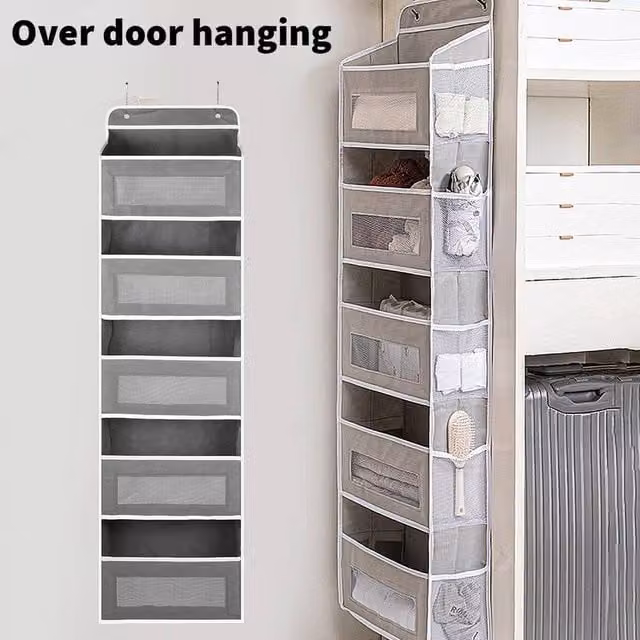 EONLION Grey Over-the-Door Organizer with 5 Pockets, W: 50 cm x H: 50 cm