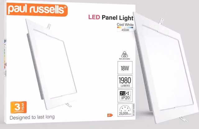 Paul Russells 18W Square Recessed LED Downlight, 1980lm, 4000K Cool White, White