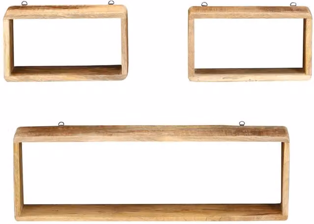 Berkfield Home 3 Piece Wall Mounted Cube Shelf Set in Brown Solid Mango Wood