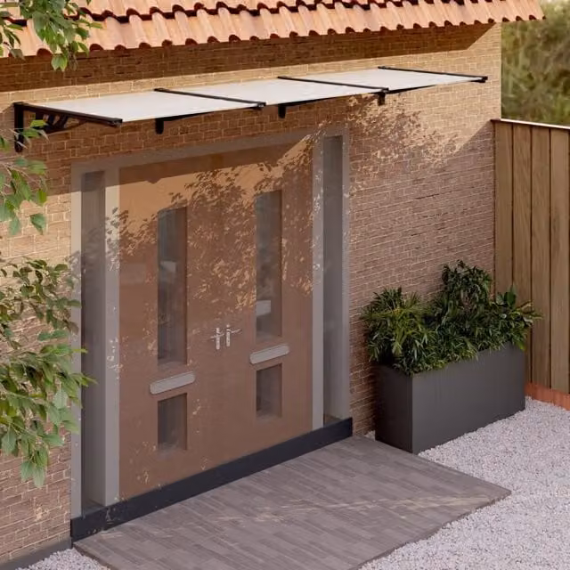 Berkfield Home Polycarbonate and Aluminium Door Canopy in Black and Transparent, W: 358.5 cm, D: 90 cm – 1