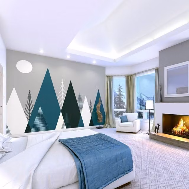 Origin Murals Graphic Mountains Scandinavian Geometric Wall Mural in Grey and Multicolour