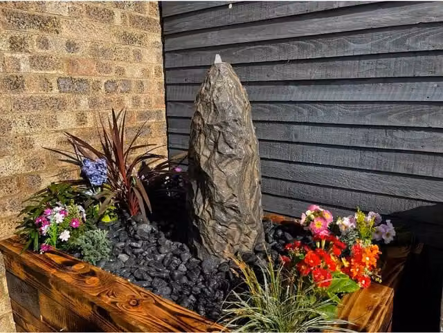 Tranquillity Water Features Black Sandstone Monolith 60cm Stone Water Feature in Grey