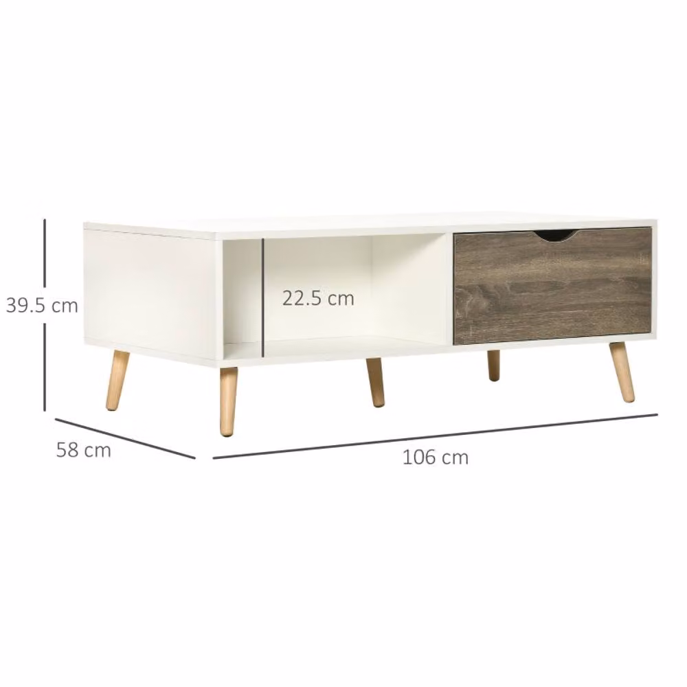 STILVORA Modern White Rectangular Coffee Table with 2 Drawers and Open Shelves – 2