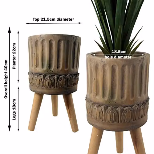 Leaf Design UK Zandi Roman Large Round Planter in Dark Brown, Diameter: 40 cm, Height: 21.5 cm – 2
