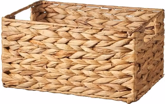 Eden & Willow Small Water Hyacinth Wicker Storage Basket with Handles in Brown and Beige