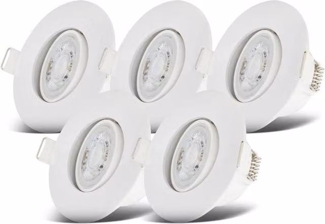 B.K.Licht Set of 5 White LED Recessed Bathroom Spotlights, IP65, Dimmable and Adjustable, D/H: 9 x 4.2 cm – 1