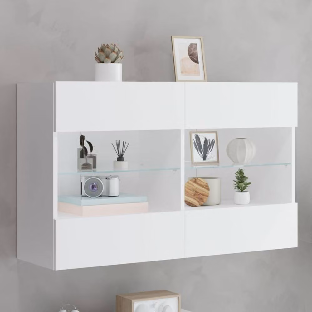 Berkfield Home Modern TV Wall Cabinet with LED Lights, White, W: 98.5 cm, D: 30 cm, H: 60.5 cm – 2