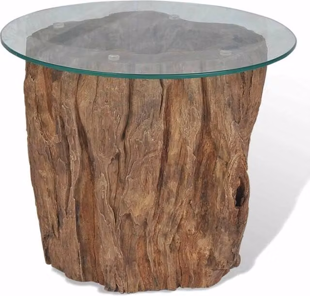 Berkfield Home Round Teak and Glass Coffee Table, Brown, W: 50 cm, D: 40 cm