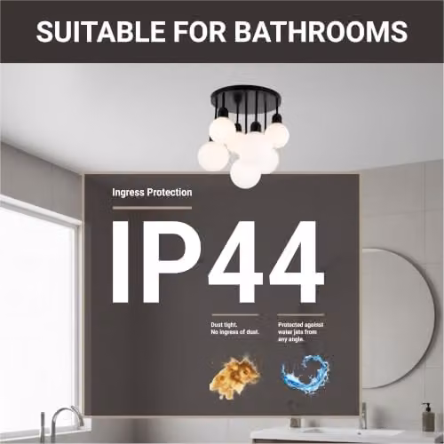Cosylyte Modern Broome 7-Light Milk Glass Globe Ceiling Light, Black and White, W/D/H: 46 x 46 x 44 cm – 3
