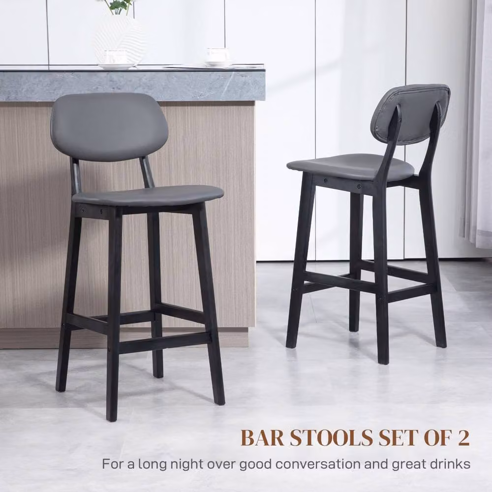 Wyld Haus Lavidiel Set of 2 Modern Faux Leather Bar Stools in Dark Grey – 5