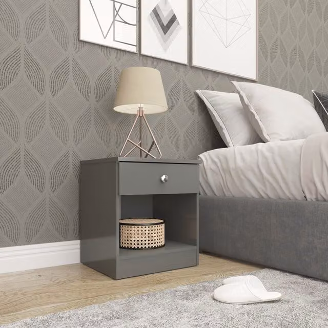 Seconique Denver 1 Drawer Bedside Table in Grey – 1