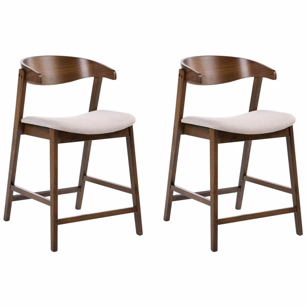 Wyld and Coco Heritage Retro Bar Chairs Set of 2 in Beige Polyester with Lacquered Rubberwood Frame – 2