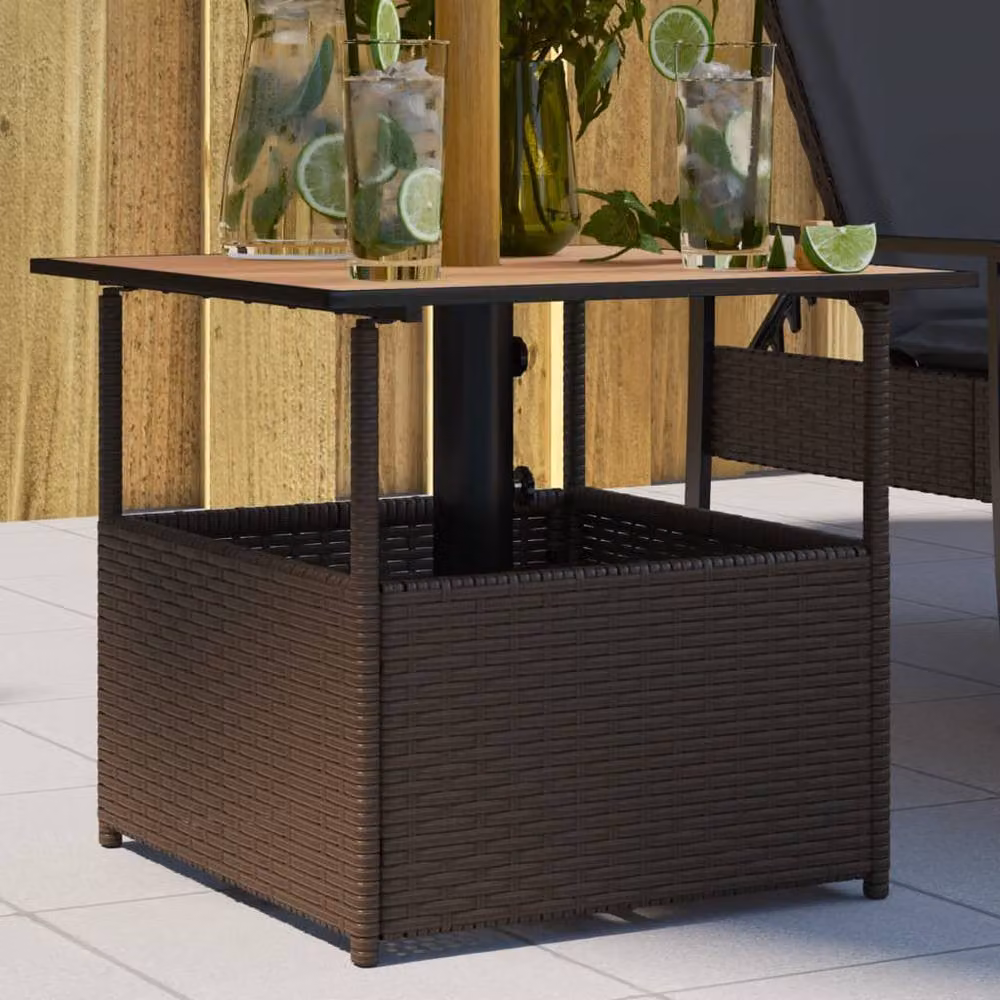 Berkfield Home Brown Poly Rattan Garden Table with Parasol Hole, W/D/H: 55 x 55 x 46.5 cm – 2