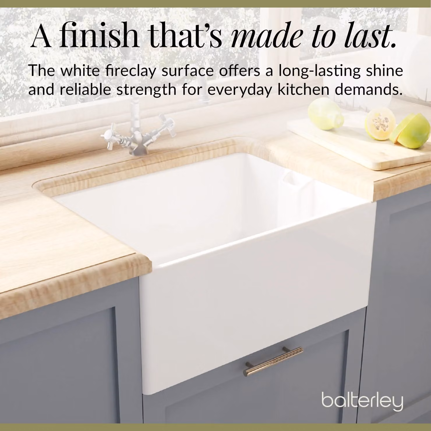 Balterley White Ceramic Single Bowl Belfast Sink with French Classic Mixer Tap – 3