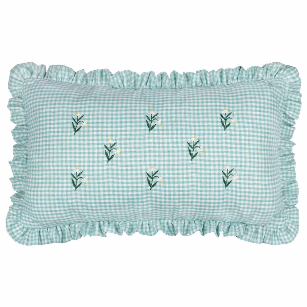 furn Les Petite Fleurs Green Gingham 100% Cotton Ruffle Cushion W/D/H: 50 x 30 x 30 cm – 2