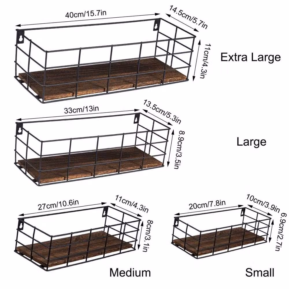 SPETLEK 4x Brown Metal Wire Wall Mounted Industrial Shelves – 2