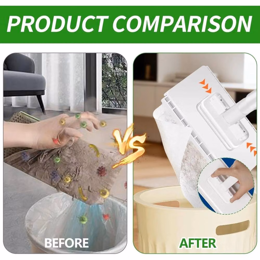 NESTLUNE Sweeper Mop with Reusable Microfibre Cloths and Stainless Steel Snap Grip in White, W: 15 cm, H: 100 cm – 3