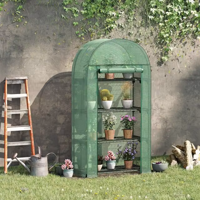 Outsunny Portable Mini Greenhouse with 4-tier Shelving, Green, W/D/H: 80 x 49 x 160 cm