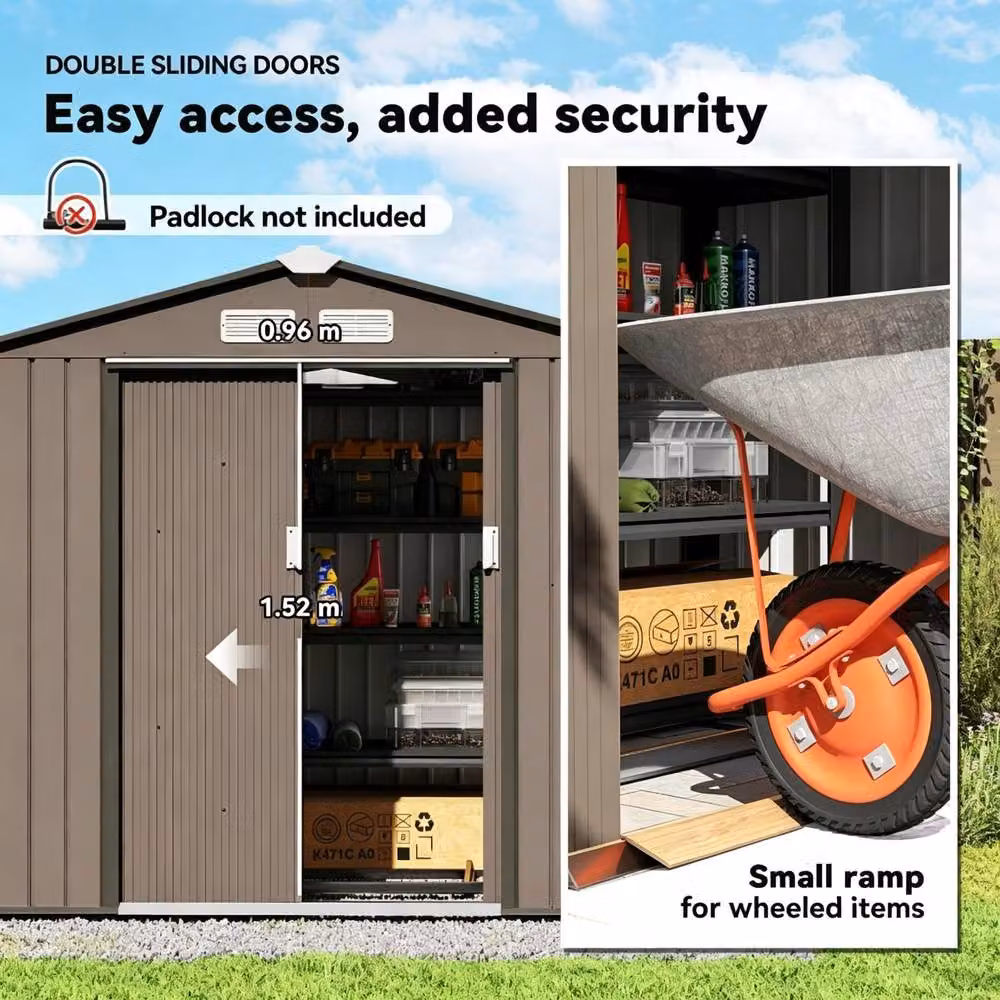 STILVORA Modern Brown Galvanised Steel Garden Shed with Double Sliding Doors, W: 120.0 cm, H: 185.0 cm – 5