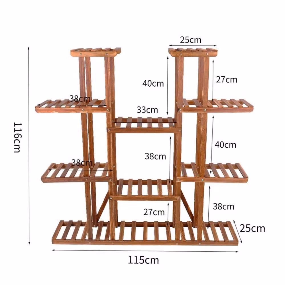Ventryn Large Multi Tier Rustic Pine Wood Plant Stand Ladder Shelf in Brown – 2
