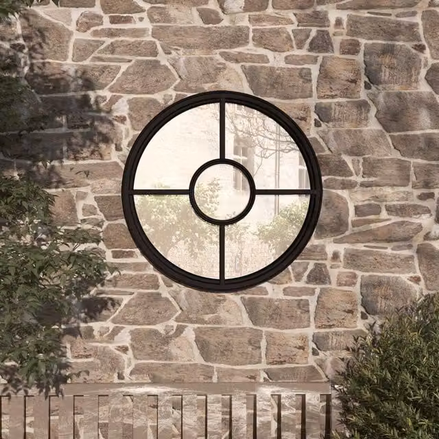 Berkfield Round Metal Wall Mirror in Black for Outdoor Use, Diameter: 40 cm