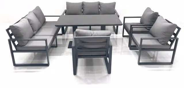 Fimous Aluminium Garden Dining Set with Rising Table and 3 Chairs in Dark Grey – 1