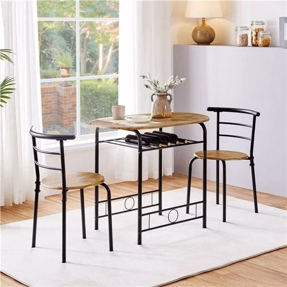 KORVIXA Modern 3 Piece Round Dining Room Table and Chairs Set in Brown – 3