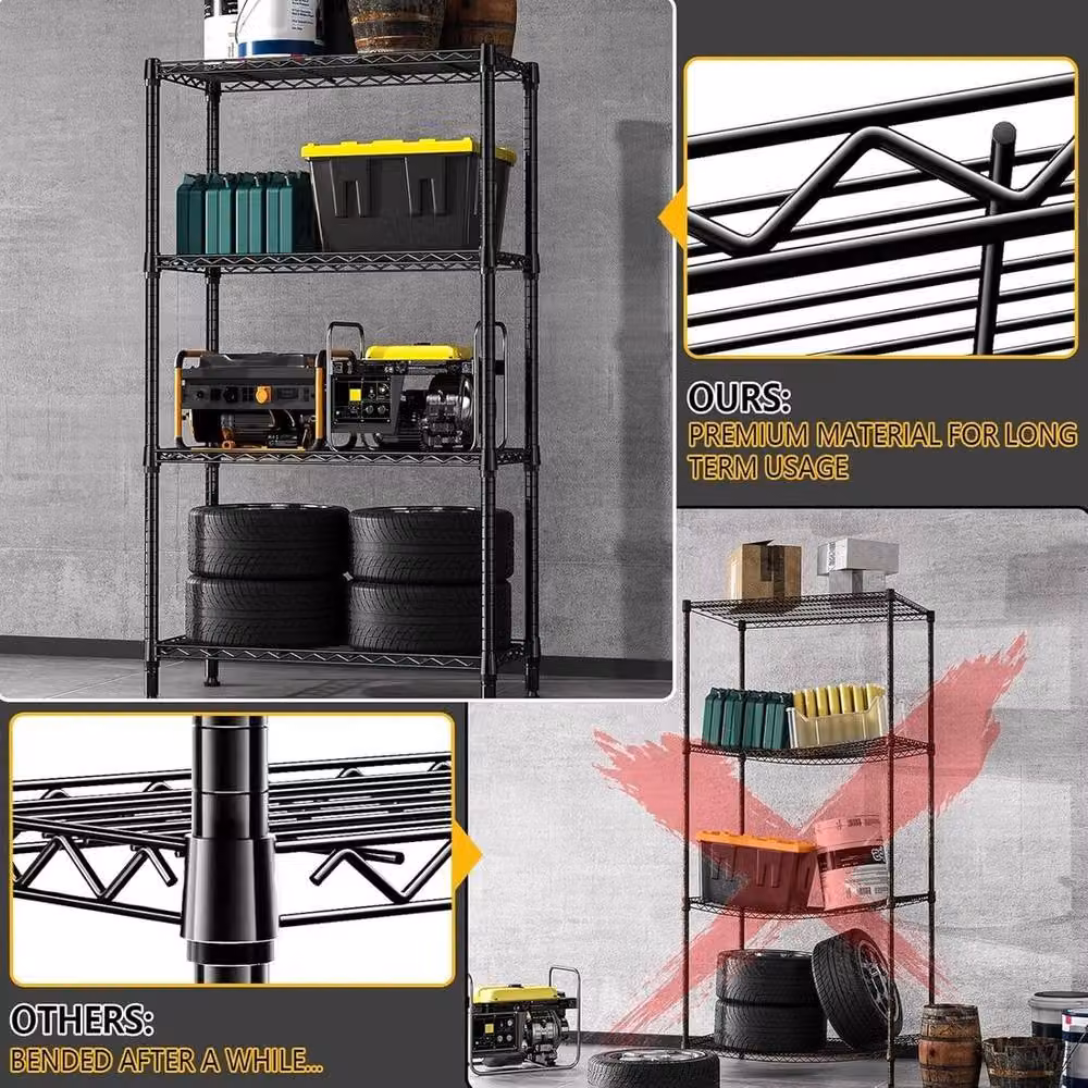 KORVIXA 4 Tier Metal Storage Shelves in Black with Adjustable Shelves, W/D/H: 100 x 100 x 100 cm – 3