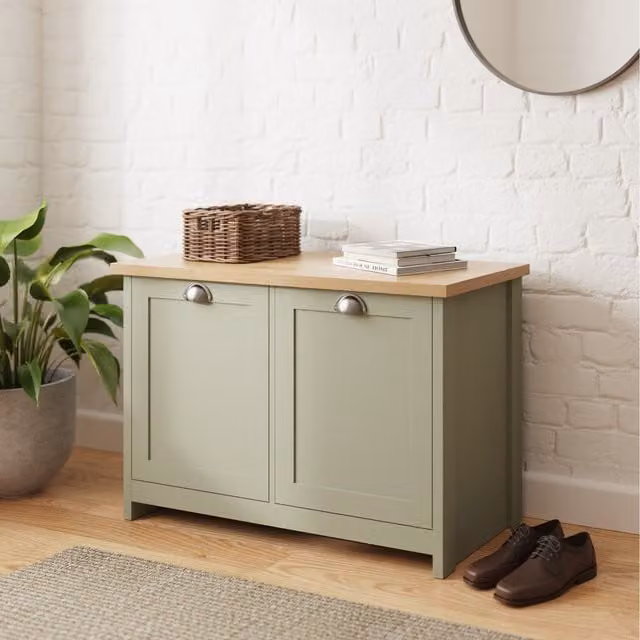 GFW Lancaster Lacquered Shoe Storage Unit in Green and Grey