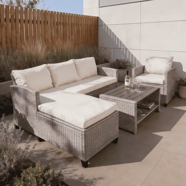 Home Source Trapani 4 Piece Rattan Outdoor Lounge Furniture Set in Taupe