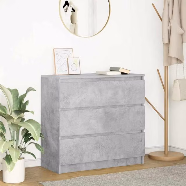 Berkfield Home Concrete Grey Sideboard in MDF, W/D/H: 80 x 35 x 76 cm